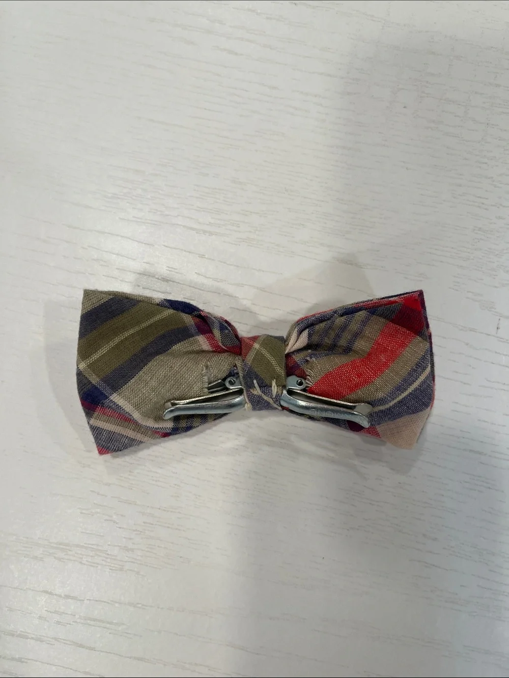 Khaki Elastic Suspenders with Plaid Bow Tie